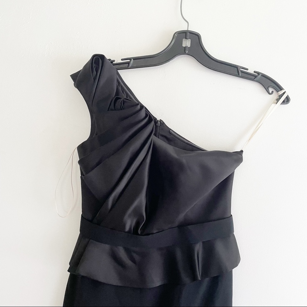 Marchesa Notte Silk Black Ruffle One Shoulder Dress size 4 - Picture 3 of 12